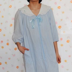 Vintage White Collared Blue Nightgown